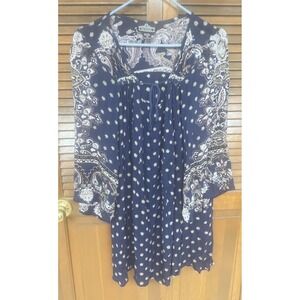 Angie Women's Navy Paisley Peasant Dress‎ Bell Sleeves Boho Indie Size S